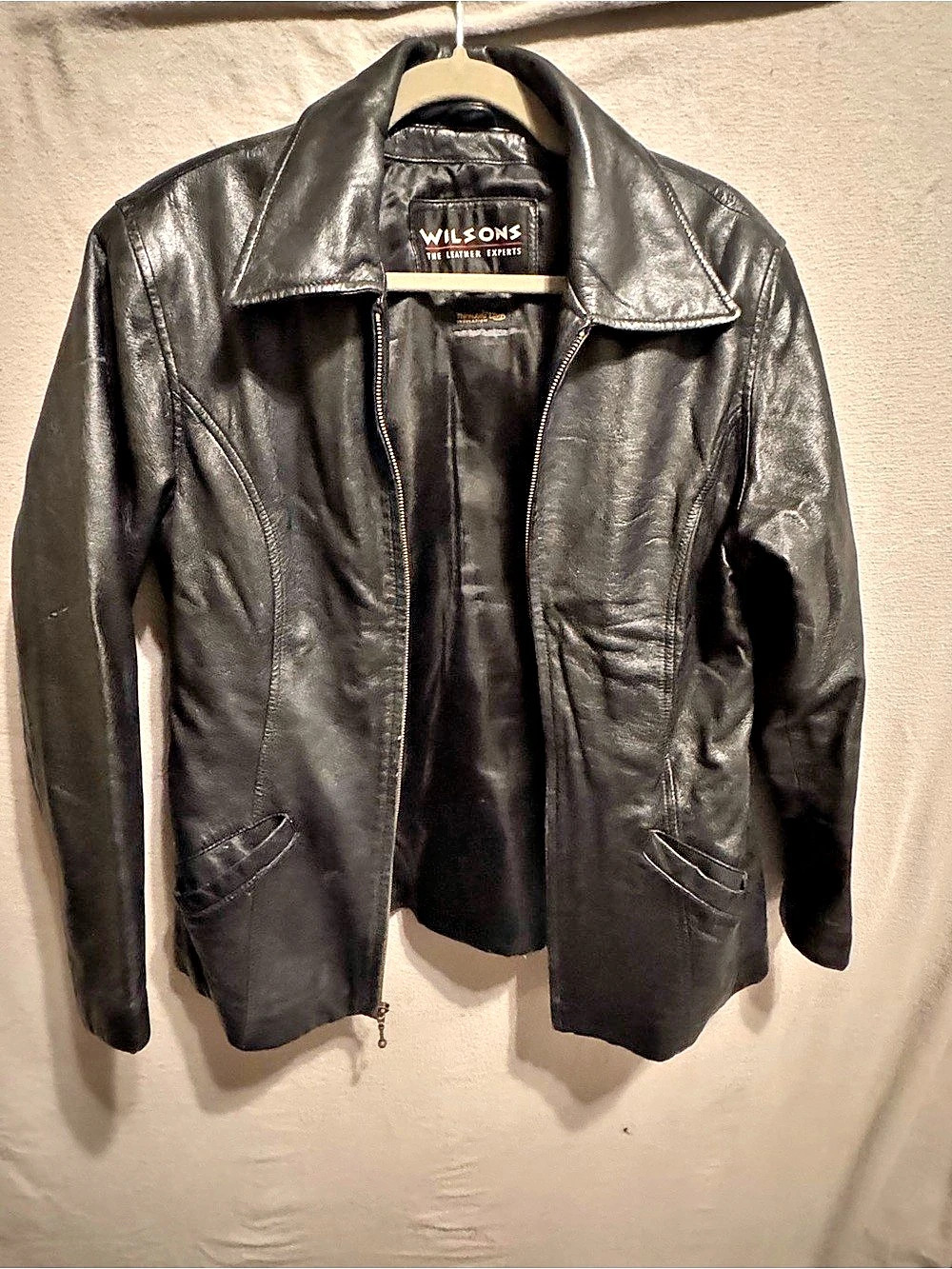 Wilsons Leather Motorcycle Jacket Black Size Medium